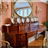 F24. Antique mahogany sideboard with inlay. 44”h x 81”w x 30”d 